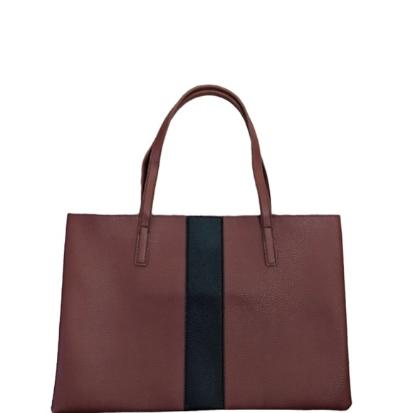 Vince Camuto Handbags - Vince Camuto Luck Tote Brown Pebbled Faux Leather Black Stripe New with Dust Bag